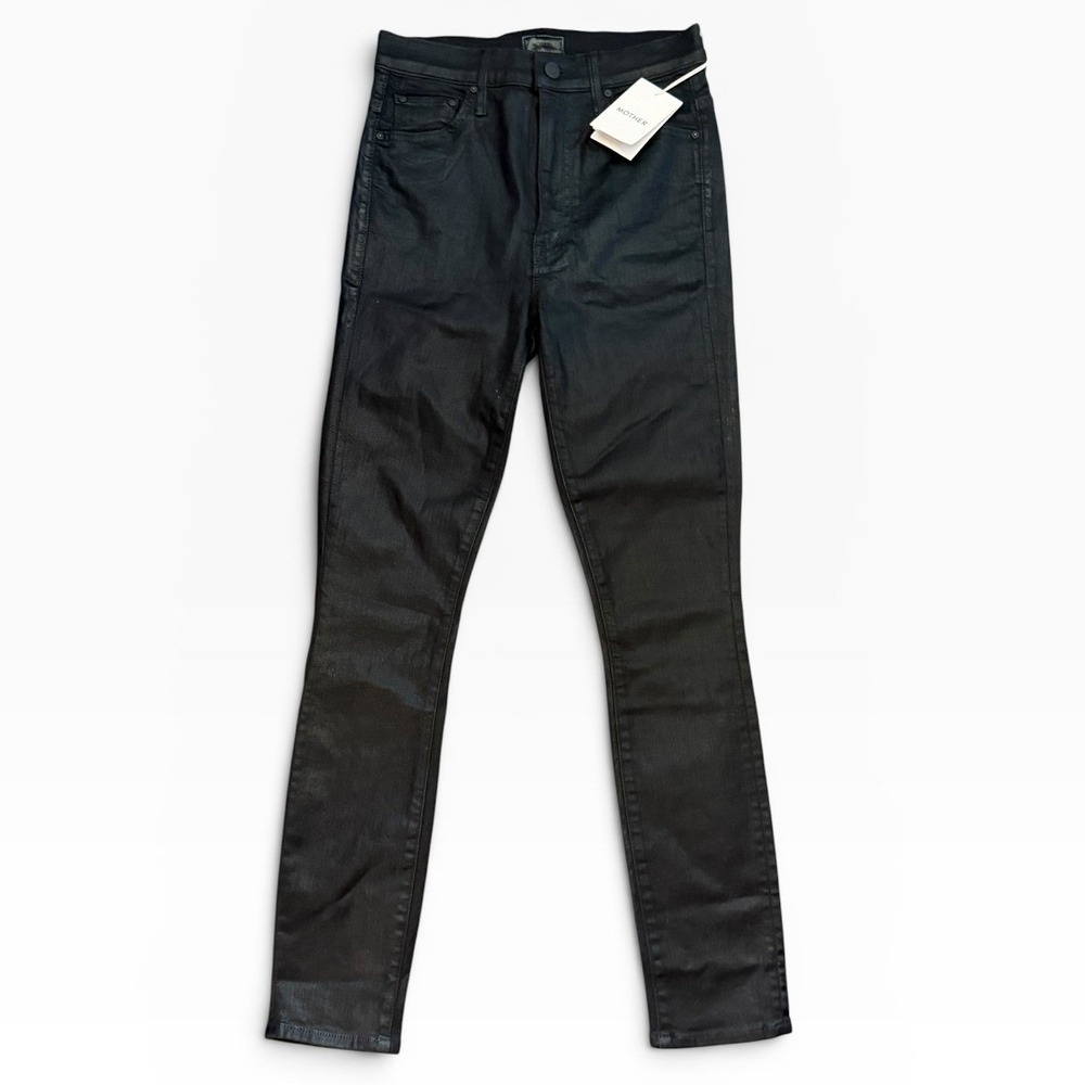 NWT Mother The Swooner Ankle Wet Paint Coated Black High Rise Skinny Jeans SZ 26